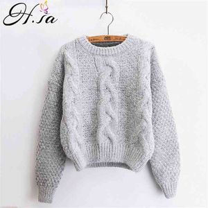 H.Sa Kobiety Ciepłe i Crewneck Mohair Pullover Twist Pull Smorcers Jesień Dzianiny Swetry Boże Narodzenie 210417