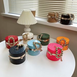 Acrylic cylindrical cosmetic bag Bright color beaded handle ladies dinner party bags Retro style cute Purse with chain handbag