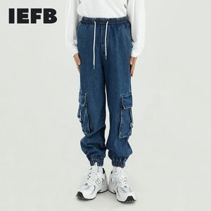 IEFB masculino roupas de trabalho escuros escuros azuis calças de denim calças elasic calças de cintura solta calça calça jeans masculino 9y5393 210524