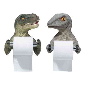 3d dinosaur rulle pappershållare väggmonterad toalettpapper rack tyrannosaurus dekorativa vävnad handdukar hållare för badrum hem 211101