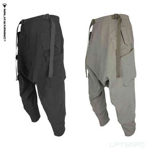 Ninjawarning Ultraweite, umwandelbare Cargohose mit Kordelzug, tiefer Schritt, wasserabweisende Techwear Ninjawear im japanischen Stil H1223