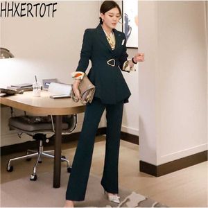 Moda Kobiety Blazer Zestaw Z Długim Rękawem Slim Kurtka Pant Suit Ladies Work Kobieta 2 Sztuka 210531