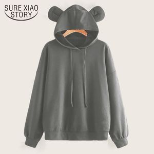 Autumn Winter Oversized Hoodies Long Sleeve Cat Ear Cartoon Kawaii Hoodie Jacket Casual Crewneck Sweatshirt Women 12416 210415