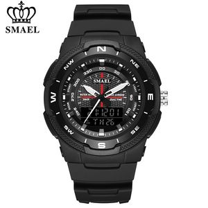 Smael męska Zegarek Sportowy Kwarcowy Cyfrowy Wodoodporna Elektronika LED Casual Mężczyźni Zegarki Dual Time Display Chronograph Wristwatches X0524