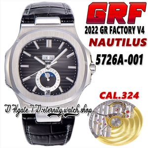 2022 GRF V4 5726 CAL.324SC A324 Automatyczna męska zegarek roczny kalendarz faza księżycowa szara teksturowa tarcza ze stali nierdzewnej Pasek skórzany pasek Super Wersja Eternity Watches