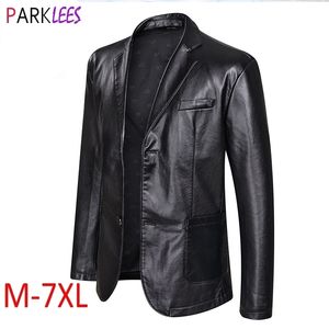 Men's Fashion Faux Leather Jacket Notched Lapel PU Jackets Men Leather Sport Coats And Blazers Jaqueta de Couro M-7XL 210522