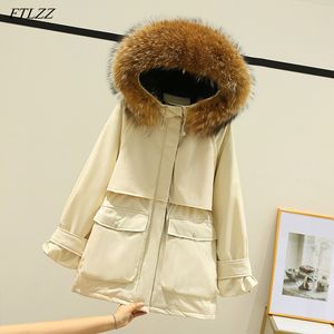 Winter Large Real Natural Fox Fur Hooded Jacket Women 90% White Duck Down Coat Female Loose Thick Warm Snow Outwear 210423