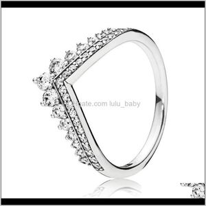 Trendy Genuine 925 Sterling Silver Shimmering Princess Wishbone Ring For Women Wedding Engagement Party Pandora Jewelry Gift T9G6F Ban 8Z7Y6