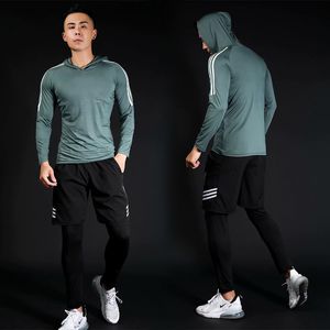 Costume da compressione sportivo da uomo Set di abbigliamento Allenamento da jogging Sport Corsa Allenamento Collant da palestra Vestibilità asciutta Taglie forti X0322