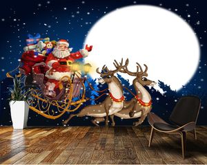 Обои Prapel de Parede Santa Claus в санях Рождественские украшения Мультфильм Детские D Обои гостиная Детская спальня Бар