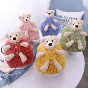 Baby Winter Hüte Cartoon Niedlichen Bären Gestrickte Beanie Cap Plüsch Dicke Warme Woll Hut für Mädchen Kinder Motorhaube Infant kappen