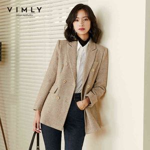 Veimly Women's Blazer Retro Dubbelbröst Solid Wool Jackor Höst Vinter Notched Work Wear Coats Lady Outwear Tops F3125 211118