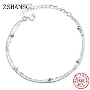 Double-deck Bracelet & Bangle Adjustable Mujer Charm 925 Sterling Silver Bracelet for Women Bridal Wedding Jewelry