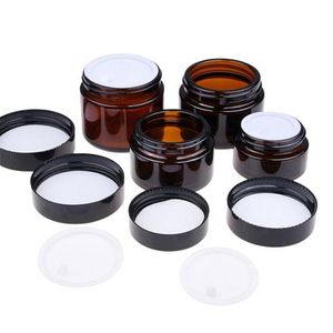 Partihandel Amber Brown Glass Face Cream Jar Refillable Bottle Cosmetic Makeup Lotion Storage Container 5G 10G 15G 30G 50G 100G 100G