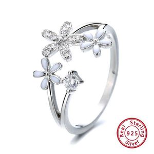 Hight Quality Korean Fashion Adjuestable Size Luxury Flower 925 Silver Ring Charm Women Jewelry 2021 Female Gifts Q0708