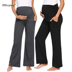 Women's Maternity Pants Wide/Straight Pregnancy Fold Over Lounge Trousers Belly Yoga Sweatpants 210918