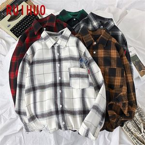 Ruihuo Long Sleeve Red Black Plaid Shirt Menslim Fit Cotton Casuary Shirts Clashion Brand M-3XL Spring220215