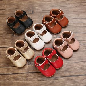 Spädbarn Skor Toddler Bowknot Non-slip Gummi Soft-Sole Flat PU Läder Första Walker Nyfödda Tjej Tillfälliga Tillbehör