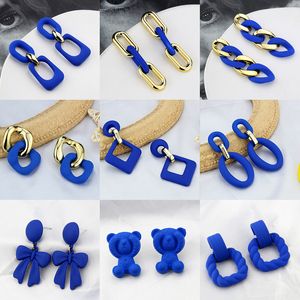 925 Silver Post Gold Blue Geometric Acrylic Dangle Earring High Grade Women Gift Earrings Jewelry