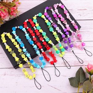 Mobile Strap Lanyard Fruit Colorful Smile Pearl Soft Pottery Rope Cell Phone Case Hanging Cord for Women