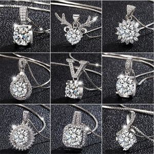 26 Estilo Espumante Luxo Jóias Amante Pingente 925 Sterling Silver Top Venda Redonda Corte Branco Topázio CZ Diamante Gemstones Eternidade Mulheres Wedding Clavicle Colar