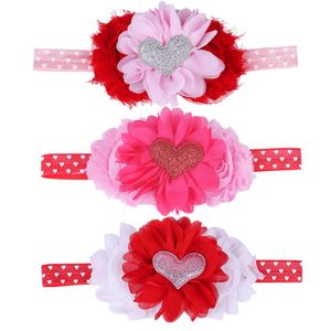 Bebê Headbands Meninas Dia dos Namorados Hairbands Miúdos Coração Elástica Tecido gasto Flor Headdress Crianças Headwear Acessório de Cabelo WKHA32