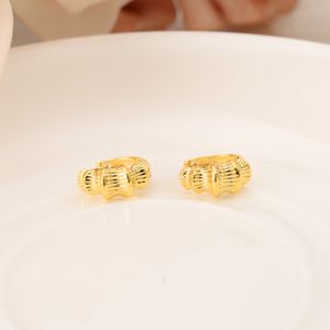 18K Yellow Fine Solid Gold GF Shiny Bamboo Round Hoop Earrings