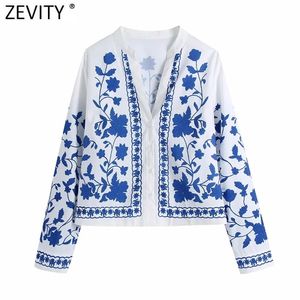 Kadınlar Vintage V Boyun Mavi ve Beyaz Porselen Dijital Baskı Gömlek Femme Uzun Kollu Bluz Roupas Chic Blusas Tops LS9199 210416