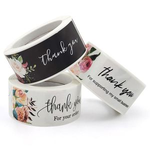 Gift Wrap 120Pcs/Roll Thank You Tag Stickers W/ Flower Rectangle For Your Order Label Sticker Packaging Bag Sealing