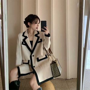 Fashion Women Thits Patchwork Casaco Solto Longo Long Elegante Senhoras Overcoat Casual Mulheres Jaqueta 211019