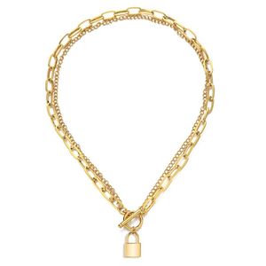 Anhänger Halsketten Edelstahl Multi Layer Kette Schloss Halskette Für Frauen Männer OT Verschluss Toggle Vorhängeschloss Choker Hip Hop Schmuck