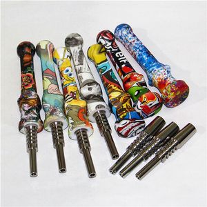 Kuvars Titanyum İpuçları ile Sigara Silikon Nektar Hookahlar 14mm Silikon Nektar Dabber Aracı Cam Bongs Dab Teçhizatları