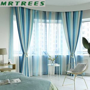 カラフルな厚い遮光カーテンのための子供の部屋の縞模様のカーテン居間の寝室の窓カーテントリートメントパネルドレープ210712