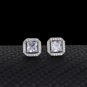 Stud Simple Fashion S925 Sterling Silver Square Zircon Earrings Factory Direct Sales Wholesale Women's Luxury Anti-Allergies