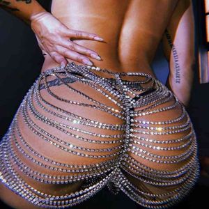 Sexig Rhinestone Waist Body Multilaye För Kvinnor Lyx Bikini Crystal Belly Hip Chain Belt Smycken Tillbehör