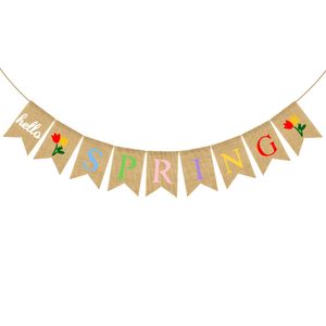 Hello Spring Banner Burlap Garland Flagi Dekoracja Kryty Outdoor Mantel Kominek Wiszący Decor Party Supplies XBJK2201