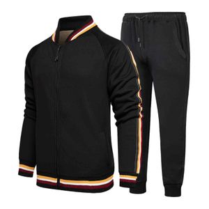 TRACKSUIT NEW 2021 Spring Cardigan Sweater Set Youth Stand Collar Fritid Personlighet Sportkläder Tvåbitar Mäns kostym