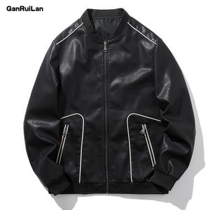 Leather Jacket Men Spring Autumn Jaqueta Masculina Couro Male Plus Size Black Mens Mandarin Collar PU Coats JK18905 210518