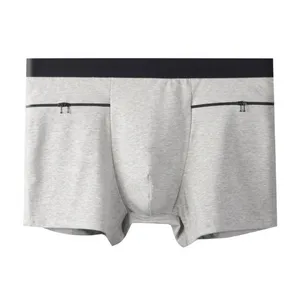 Underpants Upgraded Mens Anti-Theft Zipper-Pocket Panties Wide Waistband Combed Cotton Extended For Business Travel Abroad 5Pcs