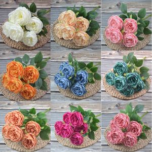 Artificial Silk Peony Flowers Bouquets Heads Core Spun Peonys Wedding Home Decoration White Champagne Blue Pink