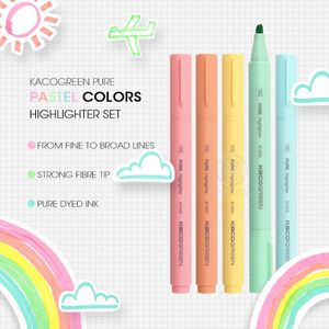 Highlighters Andstal KACO 5 Colors/lot Macaroon Pastel Colors Highlighter Pen Set Color For School Marker Stationery Office Mark