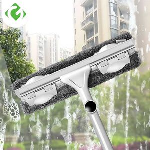 GUANYAO Long Handle cleaning brush Window Cleaner Glass Squeegee Telescopic rod rotating head With cleaning cloth Rubber wiper 211215
