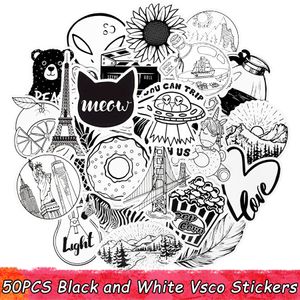 50 PCS Black and White Vsco Stickers Cartoon Cool Simplicity Cute Anime Sticker Waterproof DIY Laptop Luggage Guitar Bike Car Decals