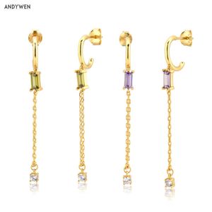 Andywen 925 Sterling Silver Gold Purple Olive Drop Kolczyk Luksusowe Kobiety Moda Kryształ Piercing Ohrcinge Pendientes Klejnoty 210608