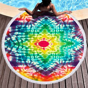 Mode Personlighet Tie Färgbad Handdukar Superfine Fiber med Tassel Round Beach Handduk Yoga Mat 150cm * 150cm 28 färger T500590