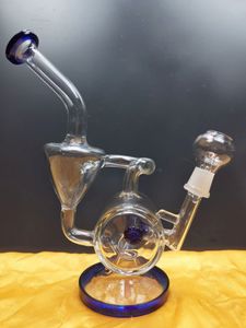 Bongo Heady Bongo Reciclador Bongo Original Azul Sidecar Hookahs Tubulações de Água Chuveiro Perccolador Percolator Óleo Dab Rigs 14.4mm Joint HotglassArt Loja