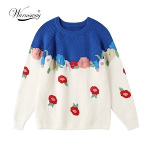 秋冬到着女性服マルチカラー刺繍花エレガントウールニットセーターカジュアルプルオーバーC-150 210522