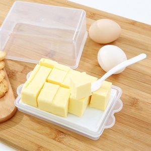 Dishes Plates Plastic Butter Storage Box Container Transparent Cheese Server Keeper Tray With Knife Partition Japan Original Dish