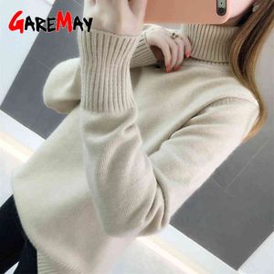 Thick Warm Women Turtleneck Winter Sweaters and Pullovers Knit Long Sleeve Solid Ribbed Cashmere Sweater Female Loose 210428