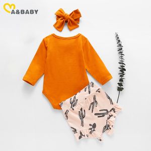 0-24 Monate geborenes Kleinkind Baby Mädchen Kleidung Set Soft Strampler Kaktus Druck Rüschen Shorts Herbst Outfits Kleidung 210515